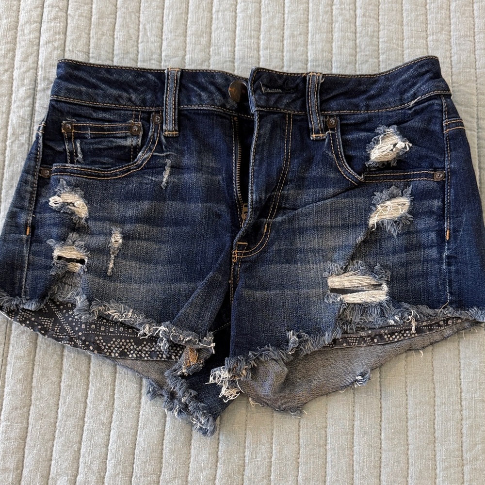 American Eagle Outfitters Dark Blue Ripped Denim Cutoff Shorts